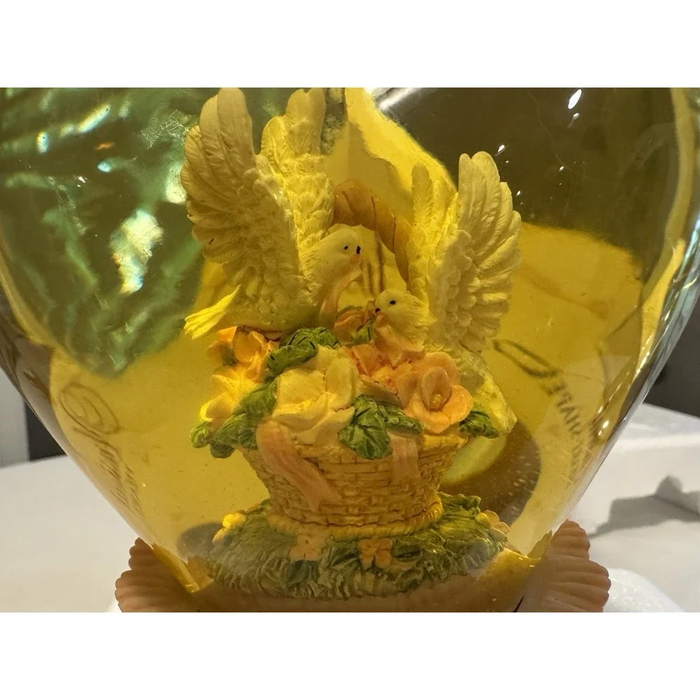 Classic Treasures Musical Water Snow Globe Heart Doves On Flower Basket Works!